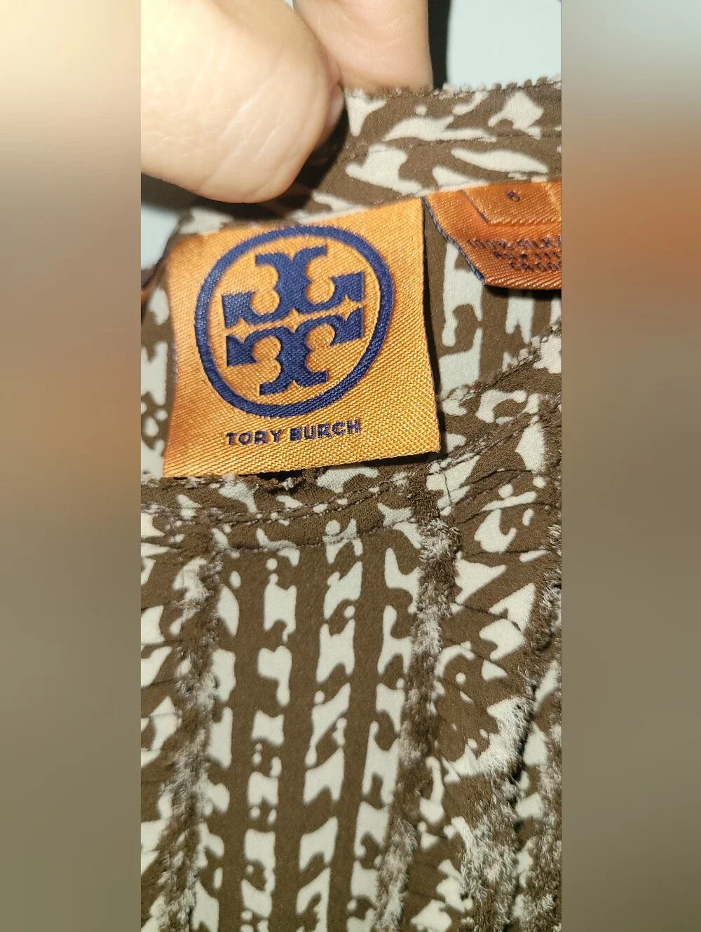 Tory Burch Multitone Brown Patterned Pleated Silk Sleeveless Blouse Size 6
